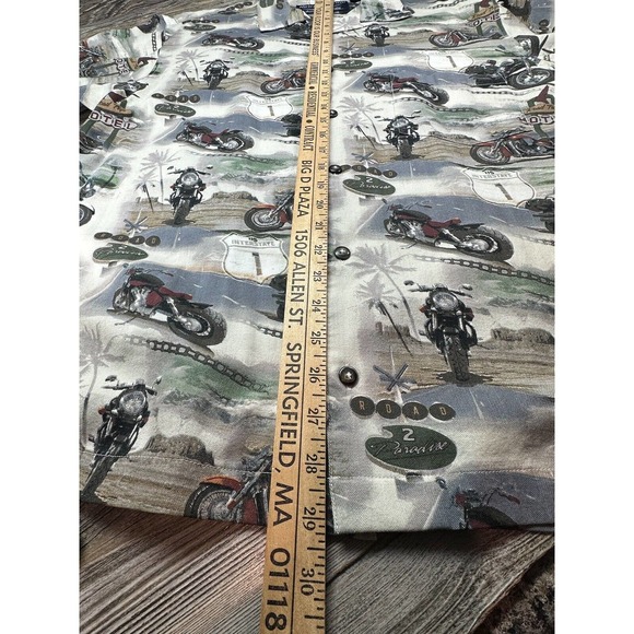 Newport Blue Men's LARGE Button Front Motorcycle Print‎ Shirt Road Trip CASUAL - Picture 6 of 7